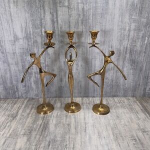 Brass Dancer Ballerina Candle Holder Woman Statue MCM VTG Sculpture Art 12.5"